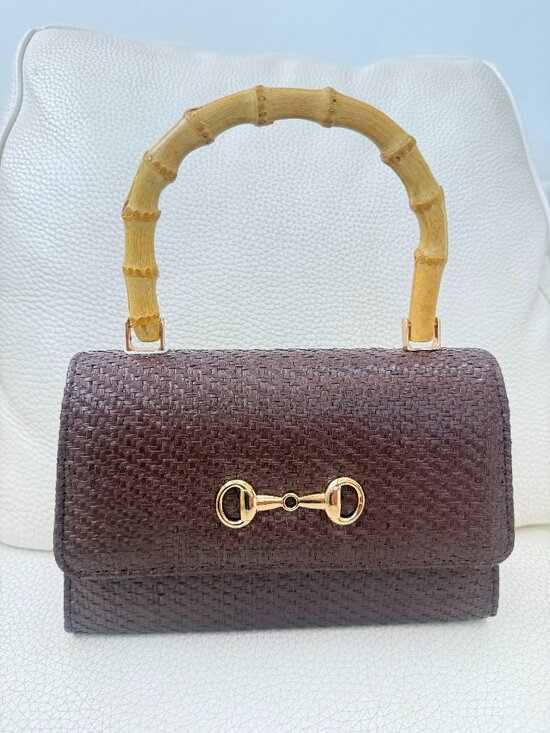 Tommy Bahama Handbags - NWT Tommy Bahama Woven Raffia Bamboo Handle Satchel Crossbody bag brown
